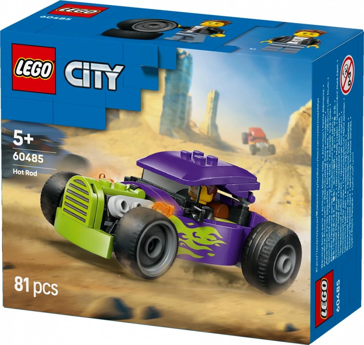 Set kockash ndërtimi, LEGO City, 60485 Hot Rod, 81 pjesë, moshë 5+, i vogël, lejla me flakë jeshile neon