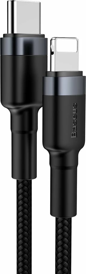Kabllo Baseus Cafule CATLKLF-G1, USB-C në Lightning, 1m, 18W, e zezë/gri