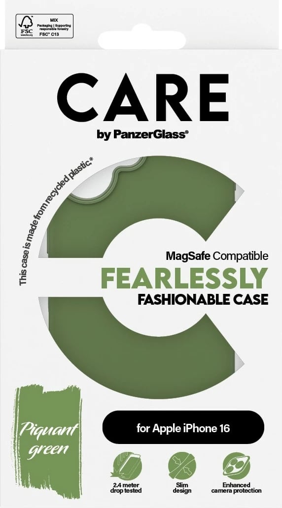 Mbështjellës PanzerGlass CARE Case MagSAFE për iPhone 16, i gjelbër