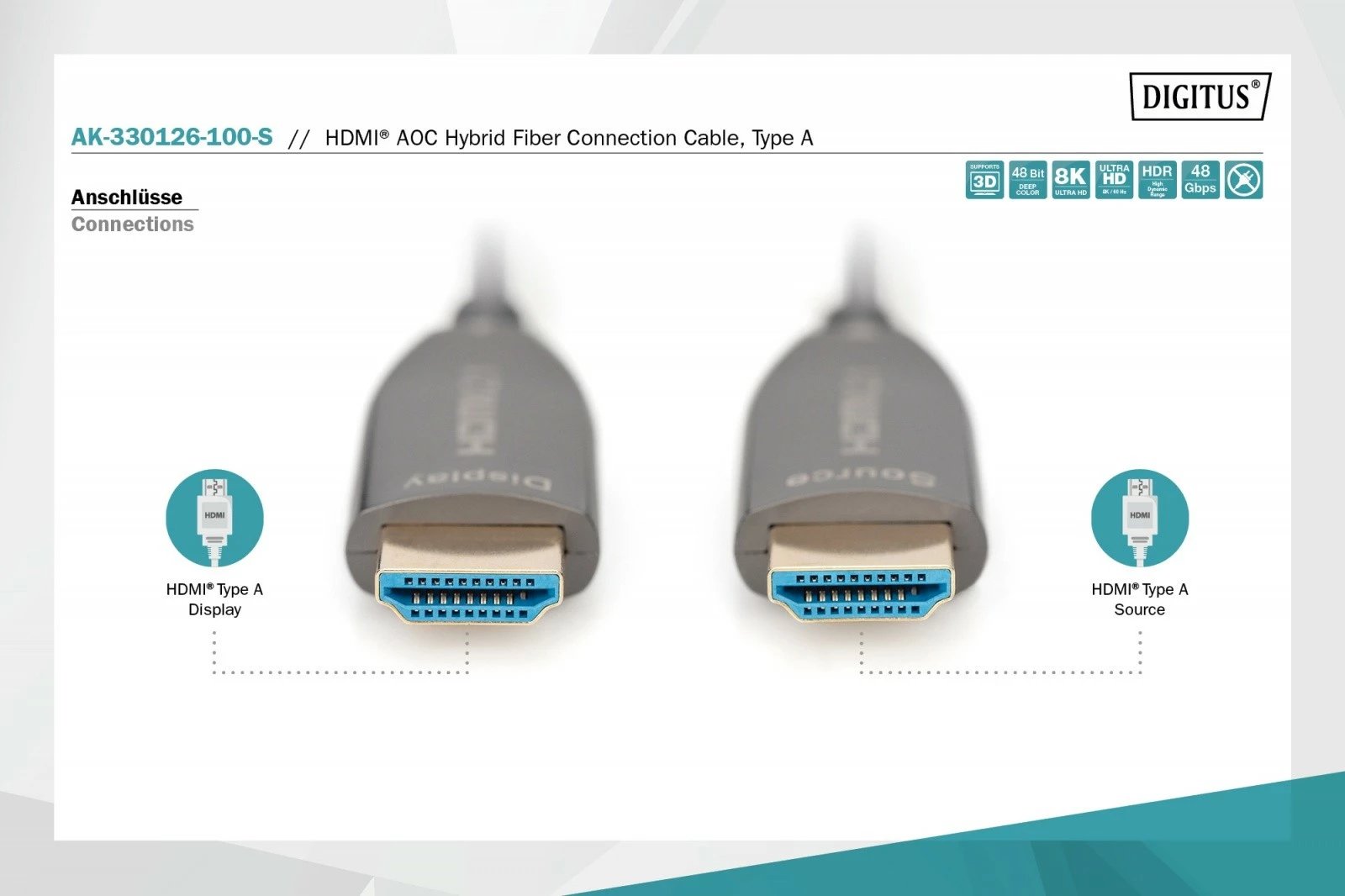 Kabllo HDMI Digitus AK-330126-100-S, 10m, Ultra HD 8K/60Hz, e zezë