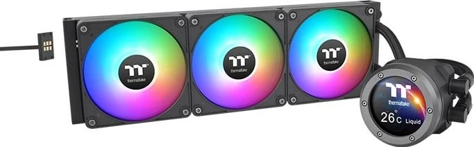 Ftohës me lëng Thermaltake TH360 V2 Ultra EX ARGB Sync, 3x120mm, ekran LCD, i zi