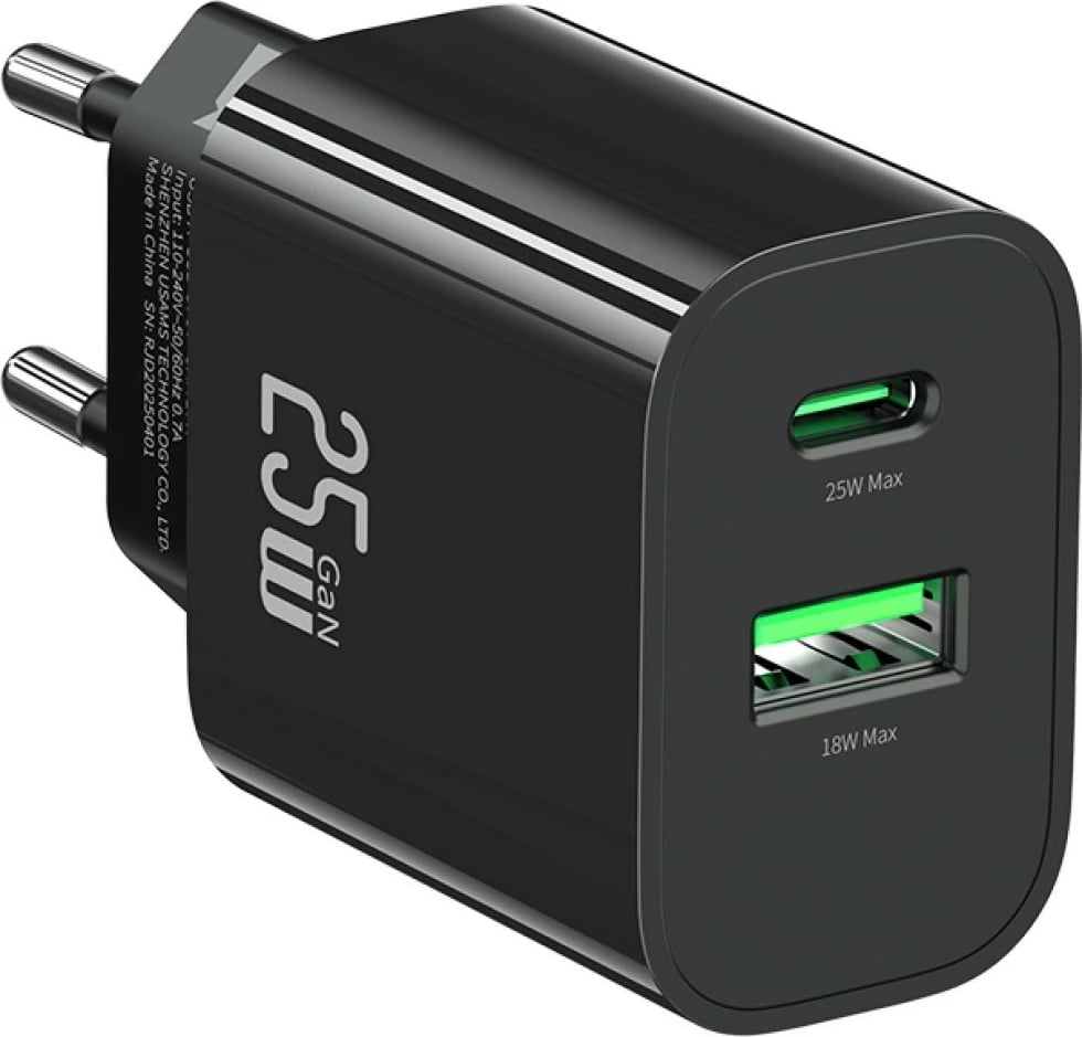 Karikues muri USAMS CC315 T65, 25W, 1xUSB-C, 1xUSB-A, i zi