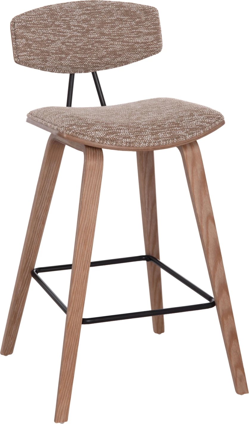 Karrige për bar, lartësi mesatare, INOVER FH9984.01, dru i bardhë, material kafe, 50x48x90cm