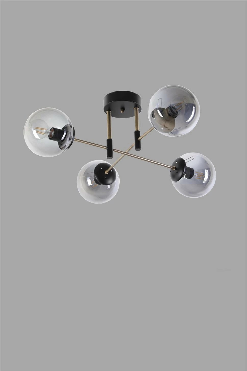 Llambë tavani Opviq Dolunay, 4 llamba, metal i zi, xham fume