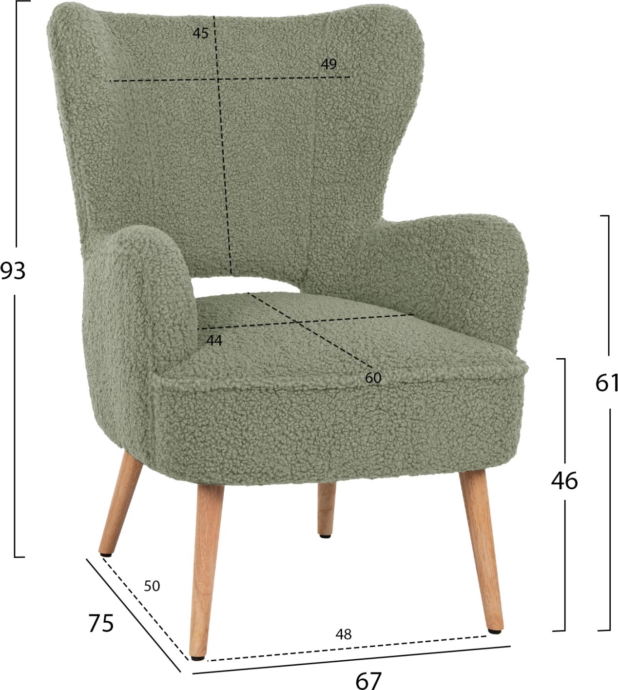 Fotelje MYLIE FH8394.27, ngjyrë fistik, pëlhurë boucle, 66x75x93H cm