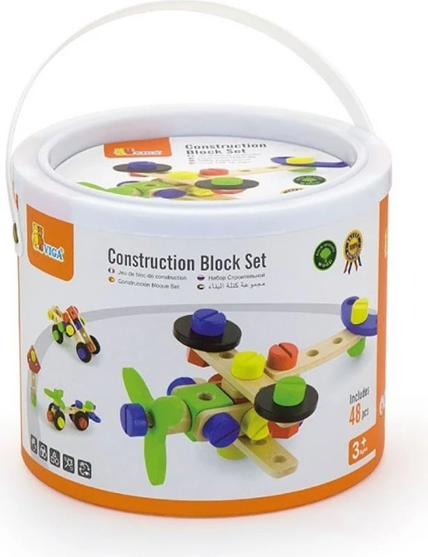 Set ndërtimi prej druri Viga 48 pjesë, shumëngjyrësh