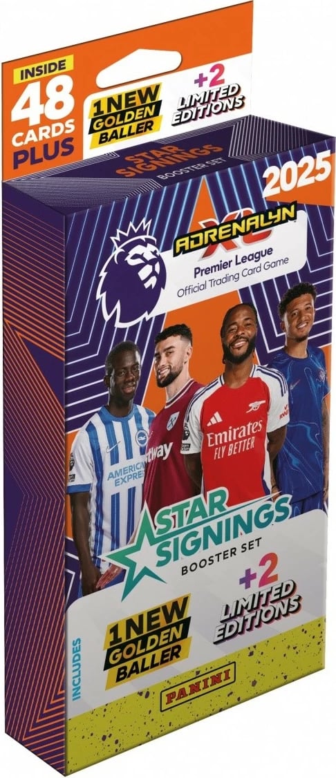 Set kartash Panini Premier League 2025 Star Signings, 48 karta + 2 Limited Edition + 1 Golden Baller