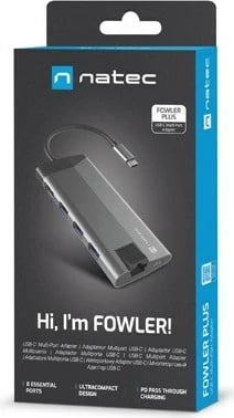 Adapter NATEC Multiport Fowler Plus USB-C, HDMI 4K, RJ45, Gri e Errët