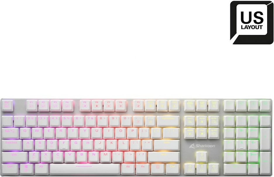 Tastierë mekanike Sharkoon PureWriter RGB, US layout, Kailh Blue, 100%, e bardhë