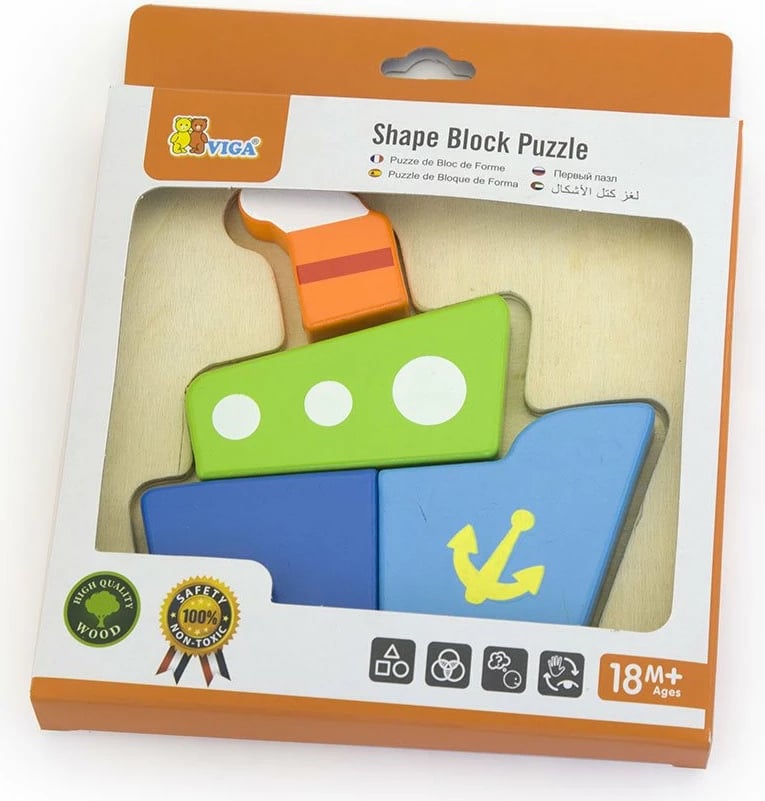 Puzzle druri, Viga, Boat, 4 copa, për fëmijë 18+ muaj, multingjyrësh
