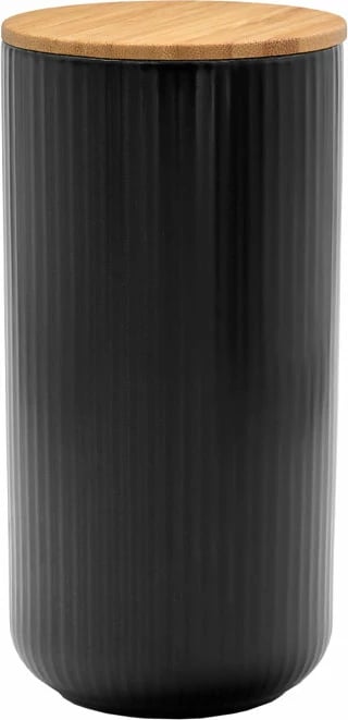 Enë magazinimi me kapak, porcelan i zi, bambu natyral, 10x10x20cm