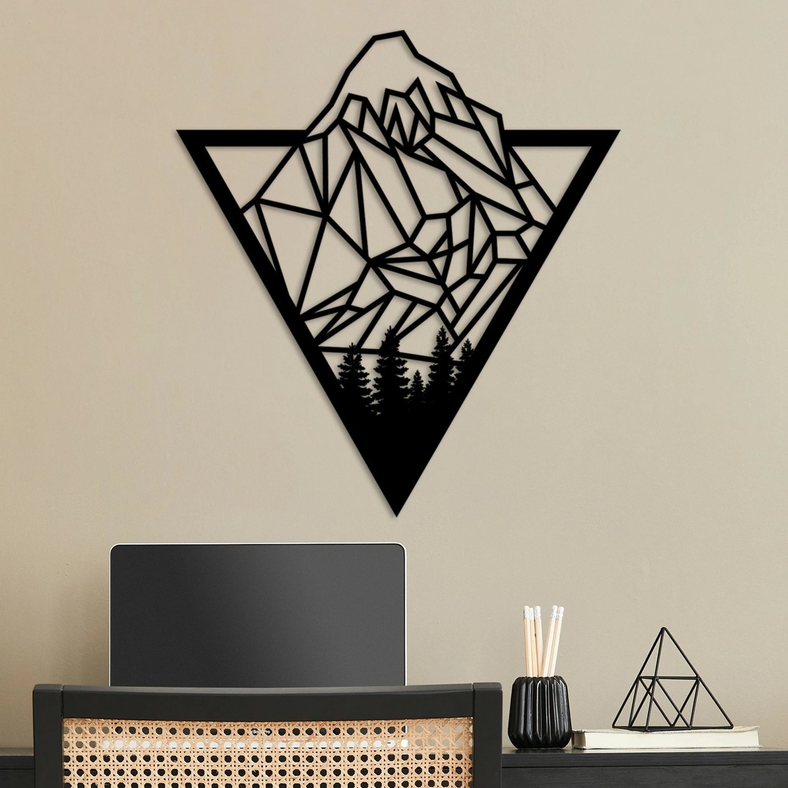 Aksesor dekorativ metalik për mur, Wallity Mont Blanc, ngjyrë e zezë, 55x50cm