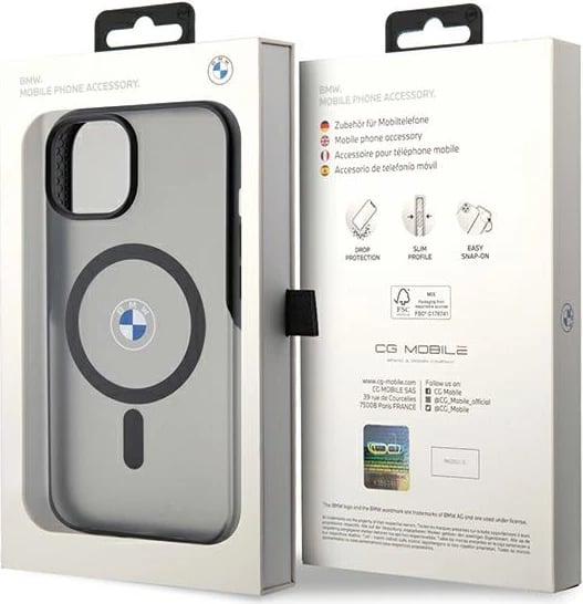Mbështjellës BMW Signature MagSafe për iPhone 15 Plus / 14 Plus, i zi