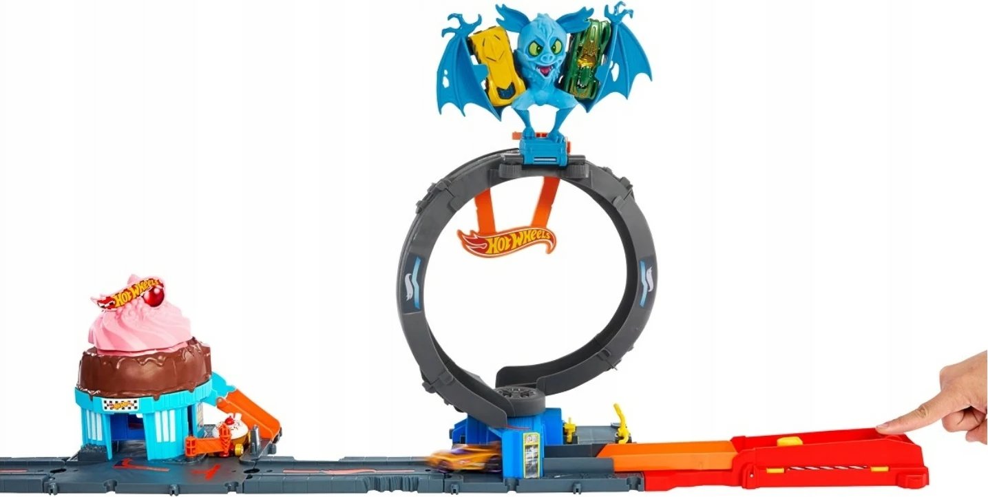 Set lodër Hot Wheels Bat Loop City, me makinë 1:64, shumëngjyrësh