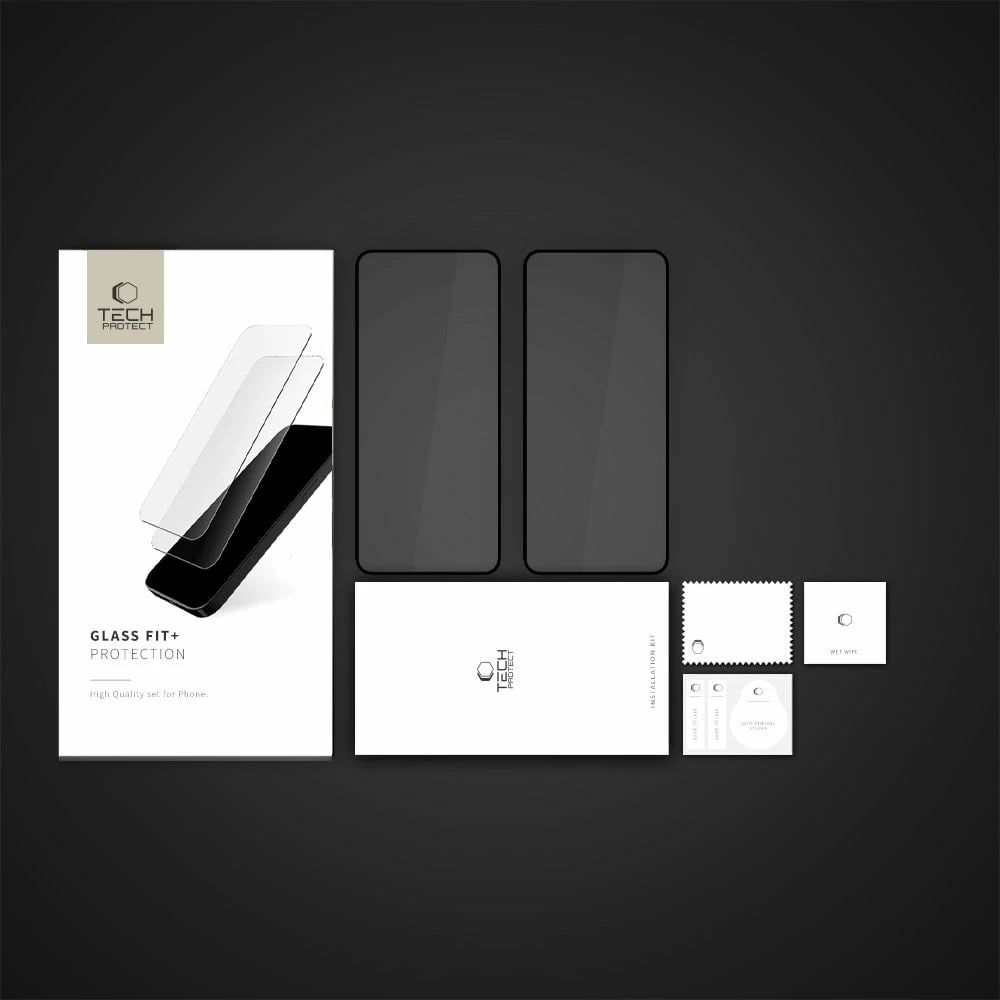 Xham mbrojtës Tech-Protect Glass Fit+, për Xiaomi Redmi Note 14 4G/5G, Set 2 copë, Zi