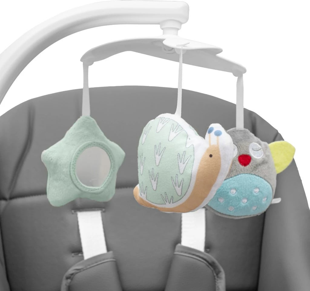 Karrige e lartë 2‑në‑1 me luhatëse, New Baby SMART, me timer dhe detektor lëvizjeje, telekomandë, 5 shpejtësi, 12 melodi, deri 15 kg, gri