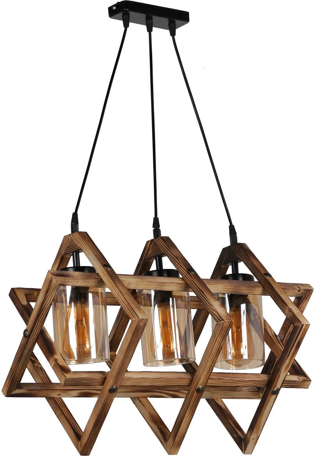 Llambë tavani prej druri, model Berlin, 3 drita, ngjyrë kafe