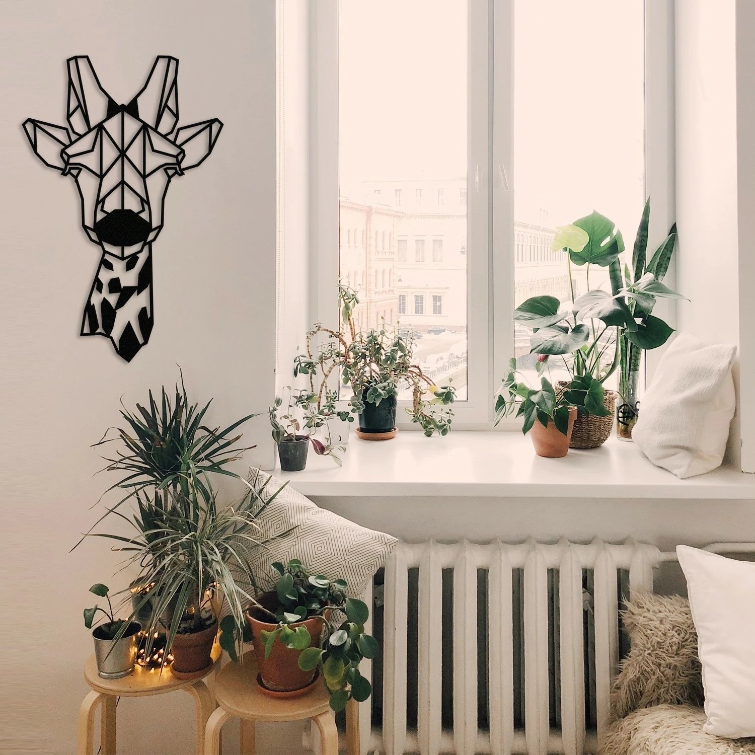 Aksesor dekorativ metalik për mur, gjirafë, Wallity, ngjyrë e zezë