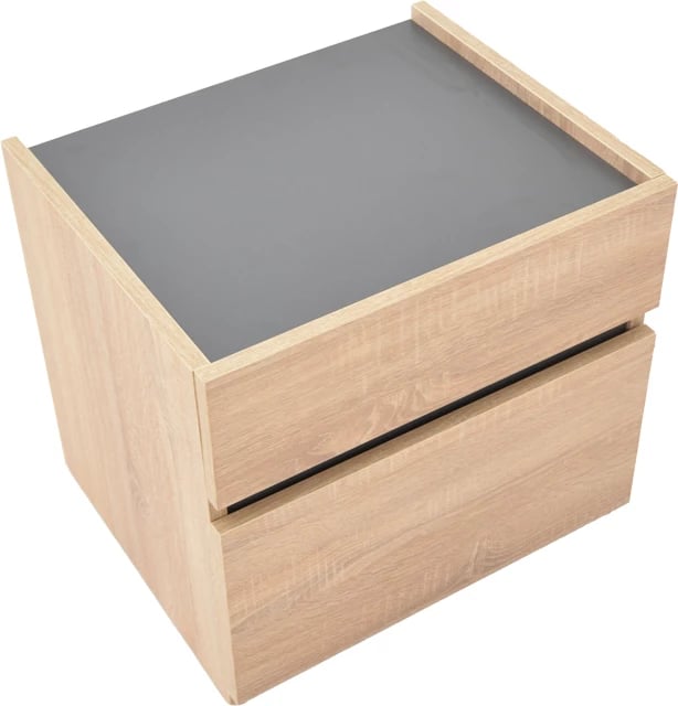 Komodinë anësore Comcie, ngjyrë natyrale me gri, 50x42x45.5cm