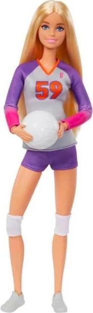 Kukull Barbie Made to Move lojtare volejbolli, Mattel HKT72, me uniformë, top dhe aksesorë