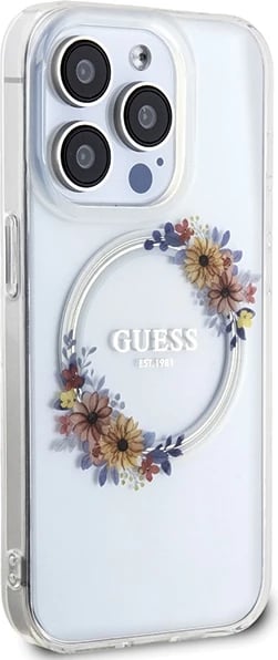 Mbështjellës Guess IML Flowers Wreath MagSafe për iPhone 15 Pro, Transparent Mbështjellës Guess IML Flowers Wreath MagSafe për iPhone 15 Pro, Transparent
