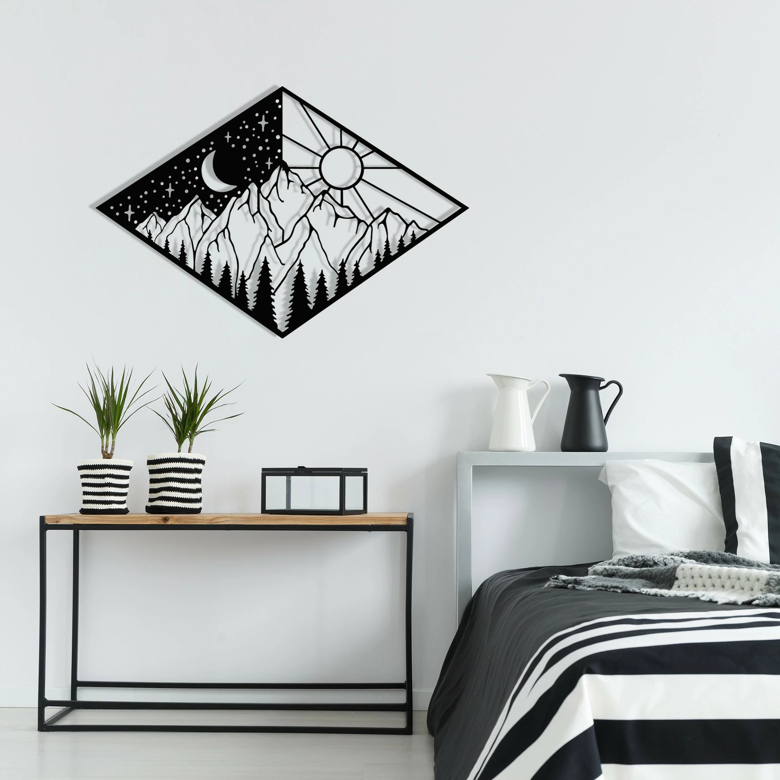 Aksesor dekorativ metalik për mur, Wallity Suveyda, ngjyrë e zezë, 56x38cm