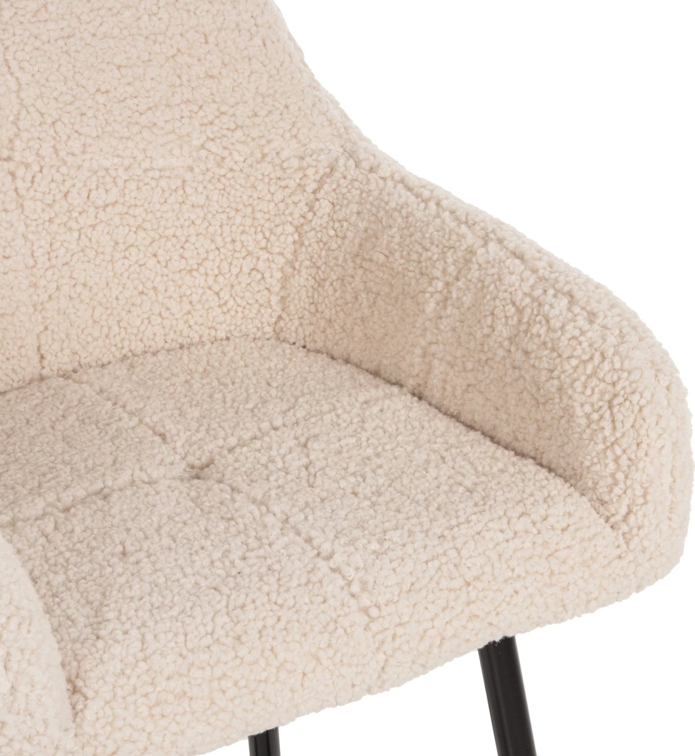 Karrige për bar, lartësi mesatare, STRIKE, FH8592.02, pëlhurë TEDDY e bardhë, këmbë metalike të zeza, 50x50x94,5H cm., set prej 2 copë