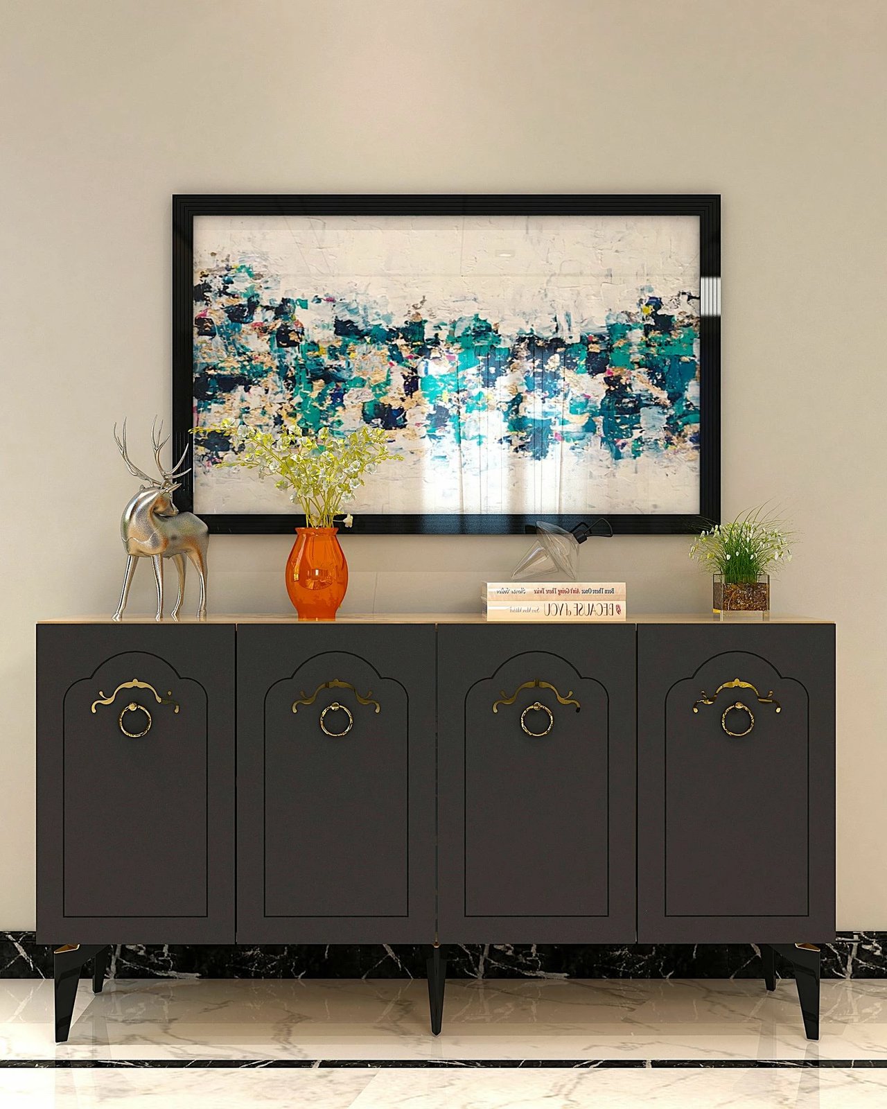 Konsol Skye Decor, ngjyrë lisi safir, antracit