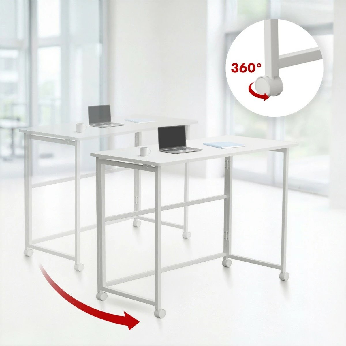 Tavolinë pune palosëse me rrota, Maclean, MC-1250 W, 100x50 cm, lartësi 75 cm, ngarkesë 50 kg, e bardhë