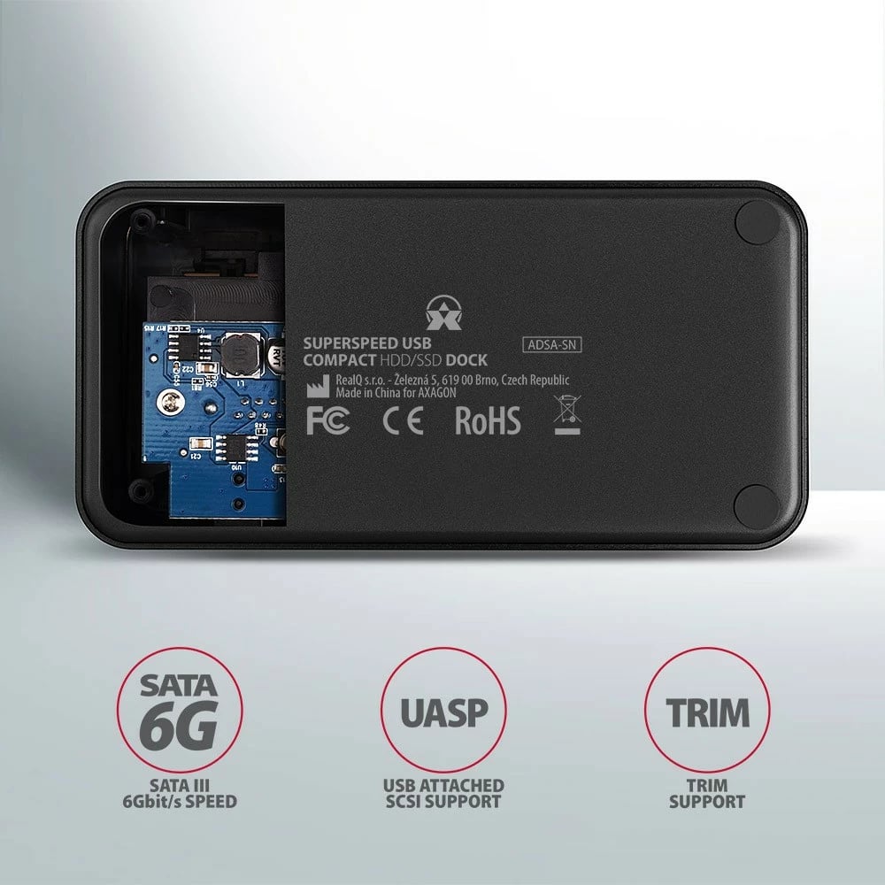 Docking station AXAGON ADSA-SN për HDD/SSD 2.5"/3.5", USB 3.2 Gen 1, e zezë