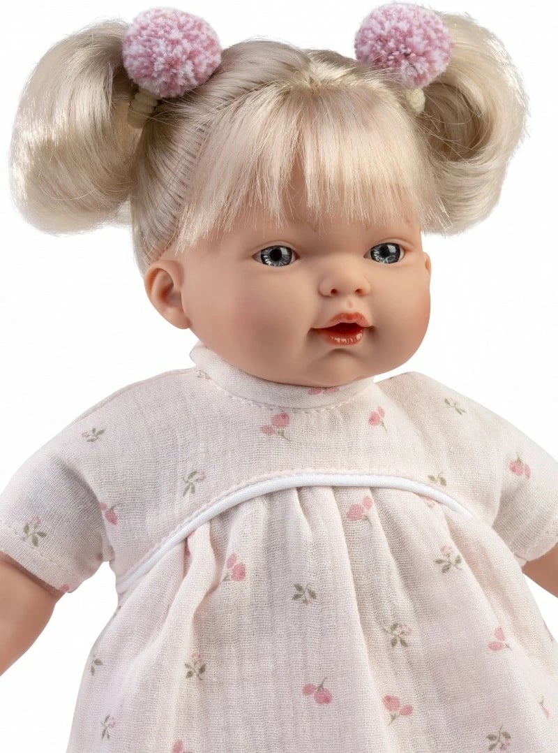 Kukull që qan, Llorens, Roberta 33162, 33 cm, me bateri LR44, set me rroba 4 pjesë dhe smoc