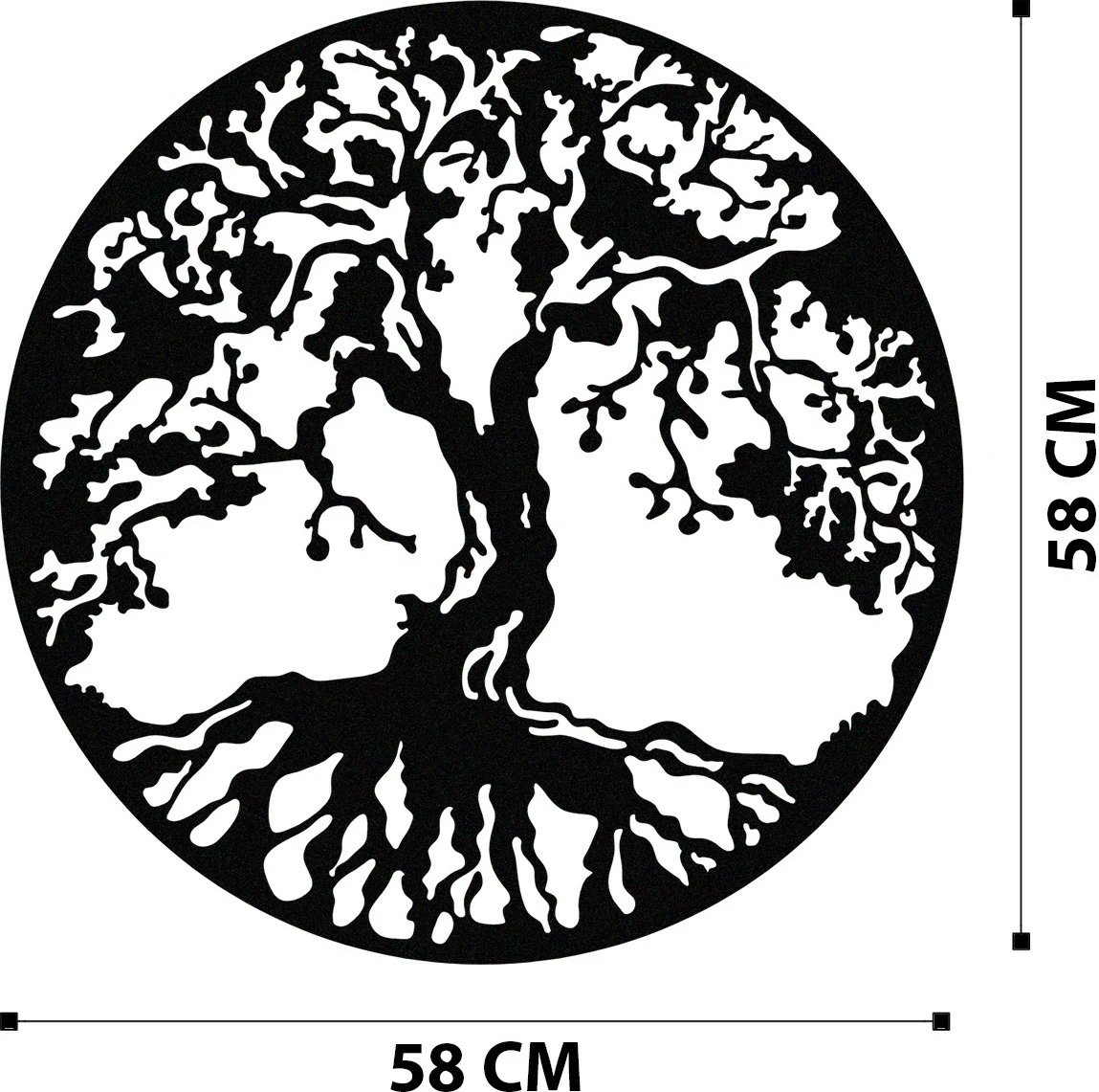 Aksesor dekorativ metalik për mur, pemë, Wallity, ngjyrë e zezë, 60x60cm
