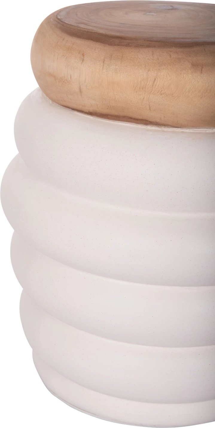 Tavolinë anësore PUFFAT, fibër-cement, ngjyrë e bardhë, sipërfaqe druri teak, FH18172.02, 45x46cm