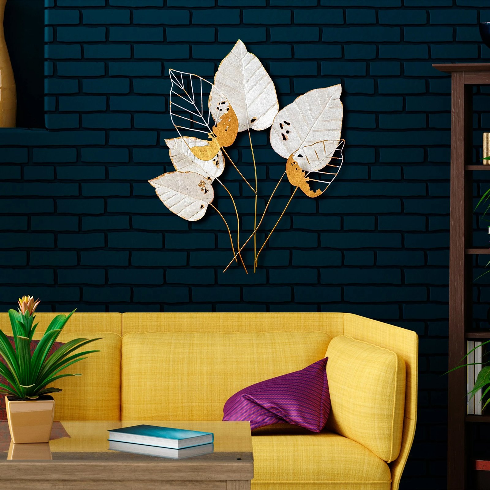 Aksesor dekorativ metalik për mur, Wallity, Feuille 2