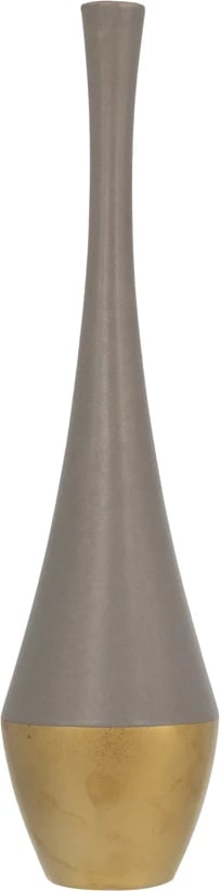 Vazo e gjatë AIMA, qeramikë, ngjyrë gri mat dhe ar, 11x11x41cm