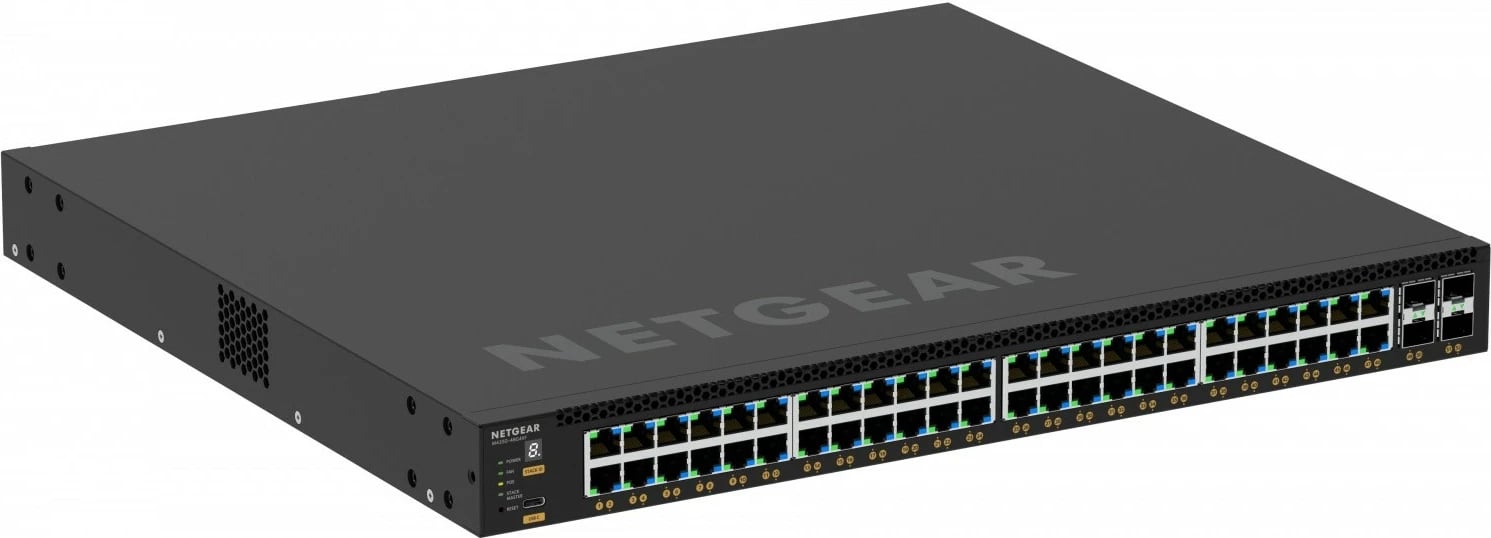 Switch Netgear GSM4352-100NES, 48xGE PoE+, 4xSFP+, për rack, i zi