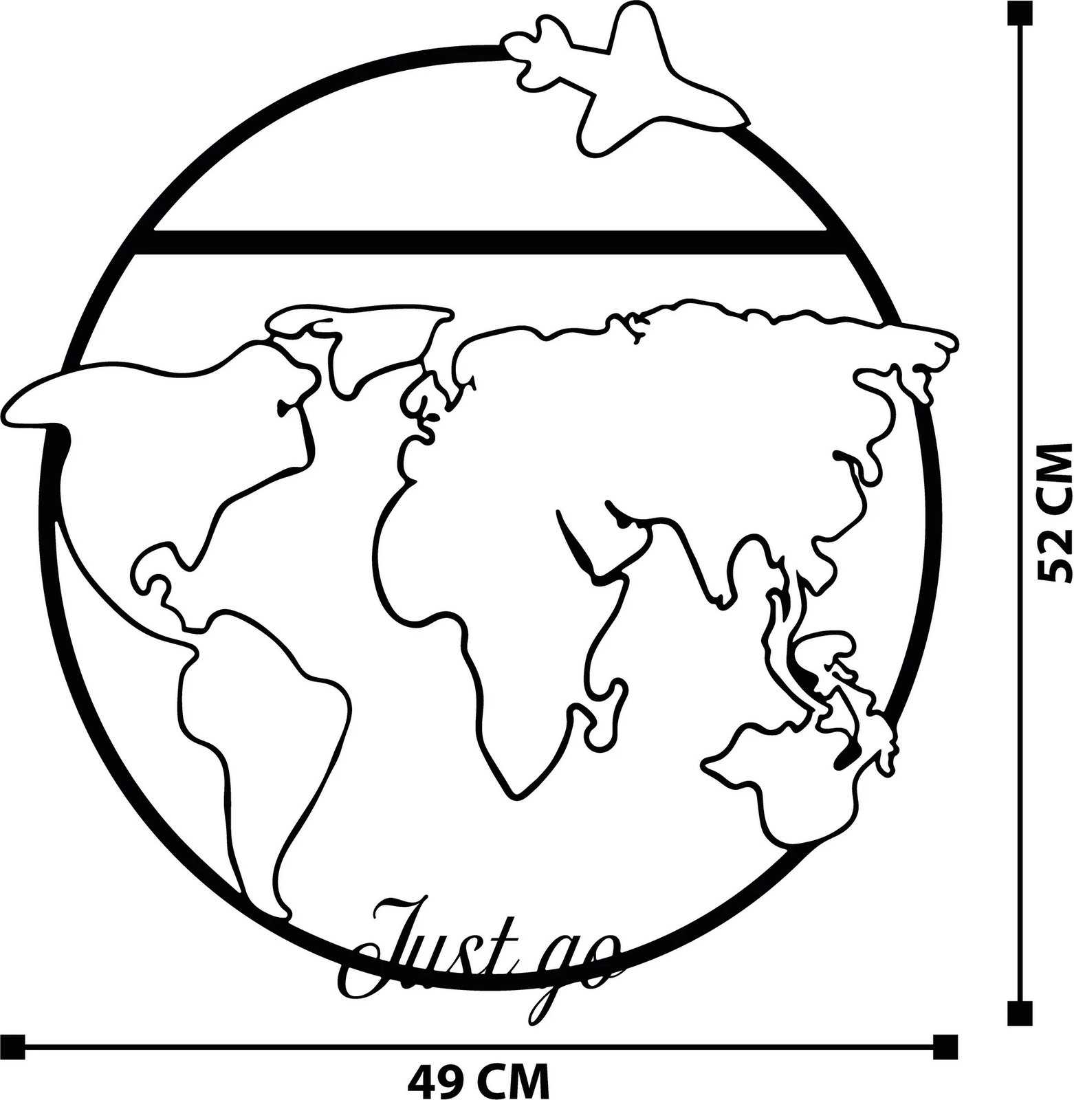 Aksesor dekorativ metalik për mur, Wallity, Just go, ngjyrë e zezë, 49x52cm