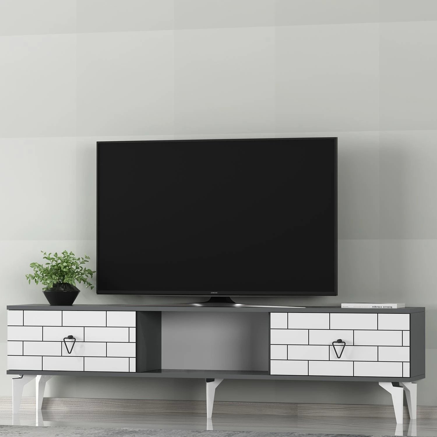 Komodë TV Skye Decor, ngjyrë antracit dhe e bardhë, Varna