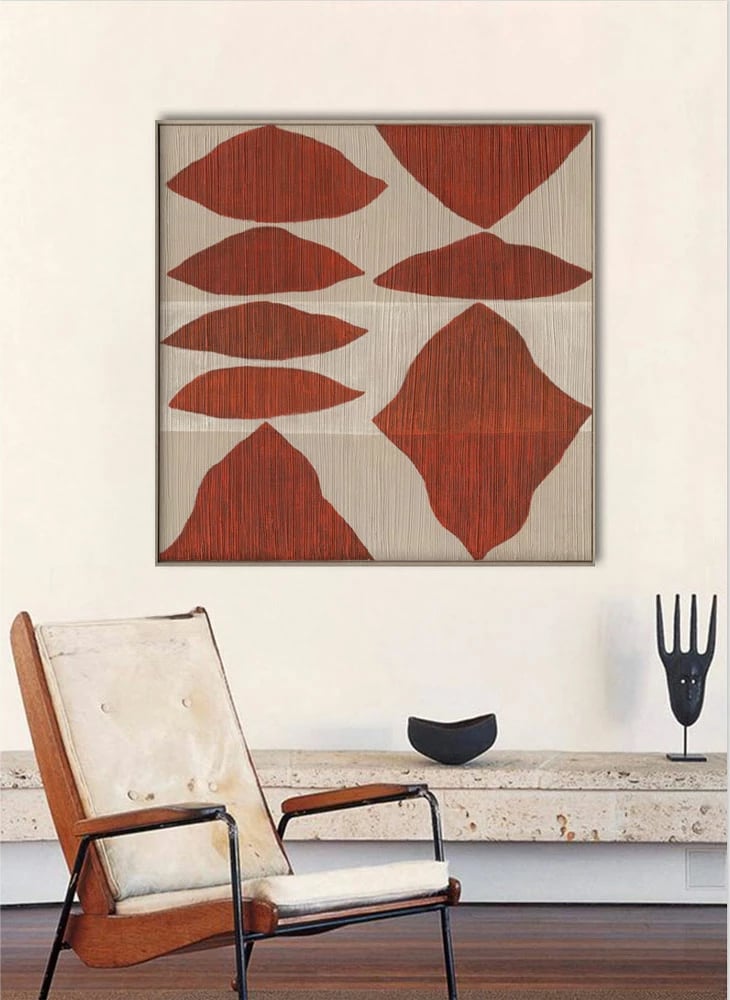 Pikturë dekorative SHAYE TERRA, kanavacë, ngjyrë bezhë, kafe e kuqërremtë, dru natyral, 100x100x5 cm