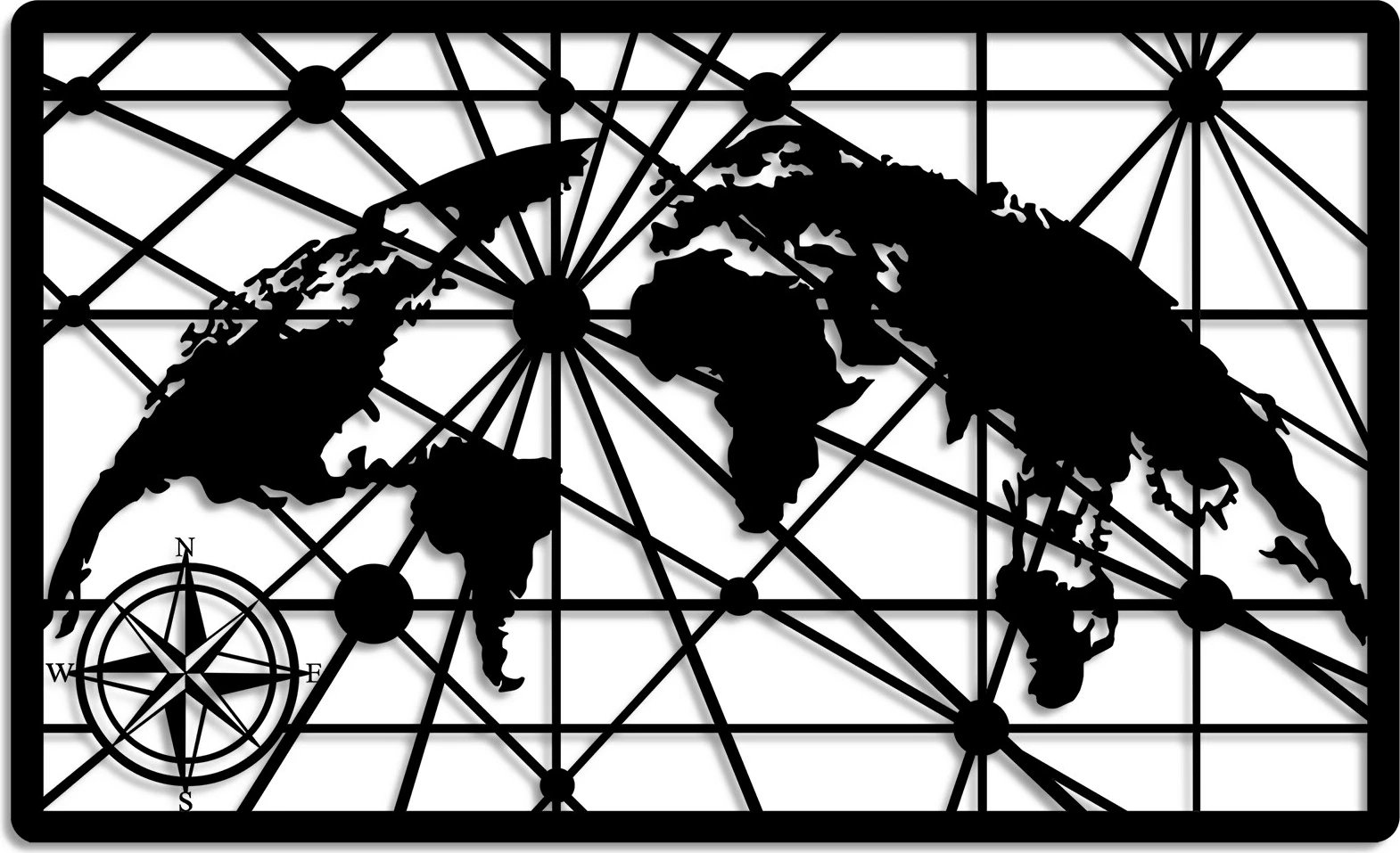 Aksesor dekorativ metalik për mur, hartë bote, Wallity, 40x66cm, e zezë