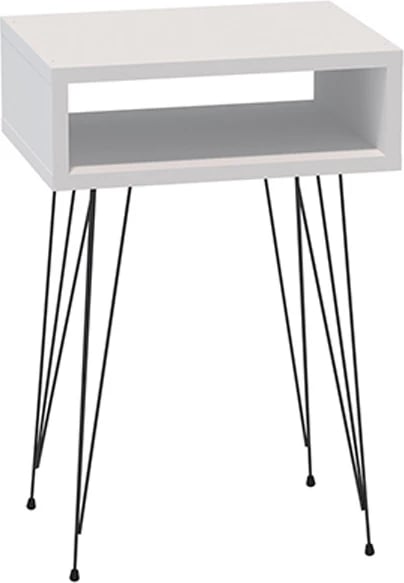 Komodinë Naida, ngjyrë e bardhë, këmbë metalike të zeza, 40x30x59cm