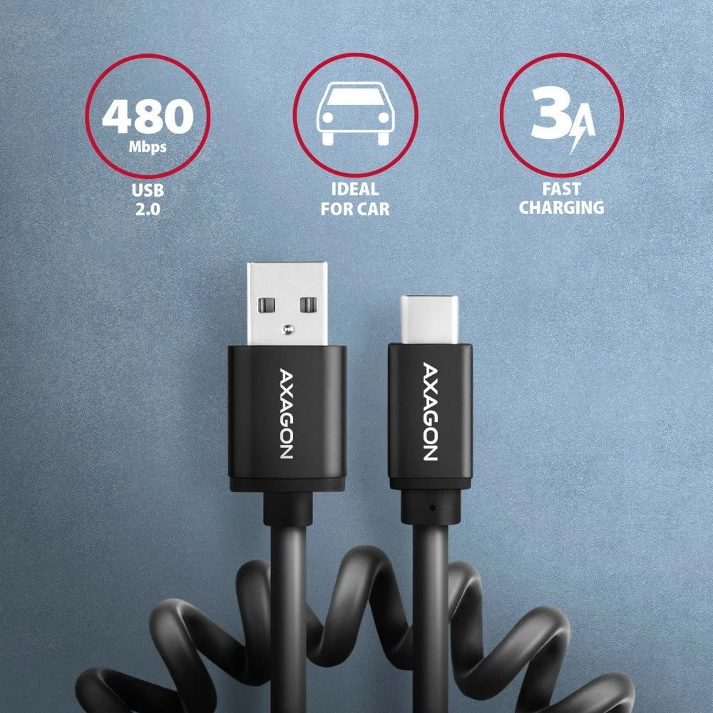 Kabllo AXAGON BUCM-AM10TB, USB-C në USB-A, 0.6m, e zezë
