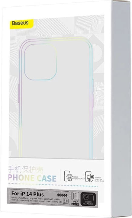 Mbështjellës Baseus Crystal Series me magnet për iPhone 14 Plus + xham i temperuar, transparent