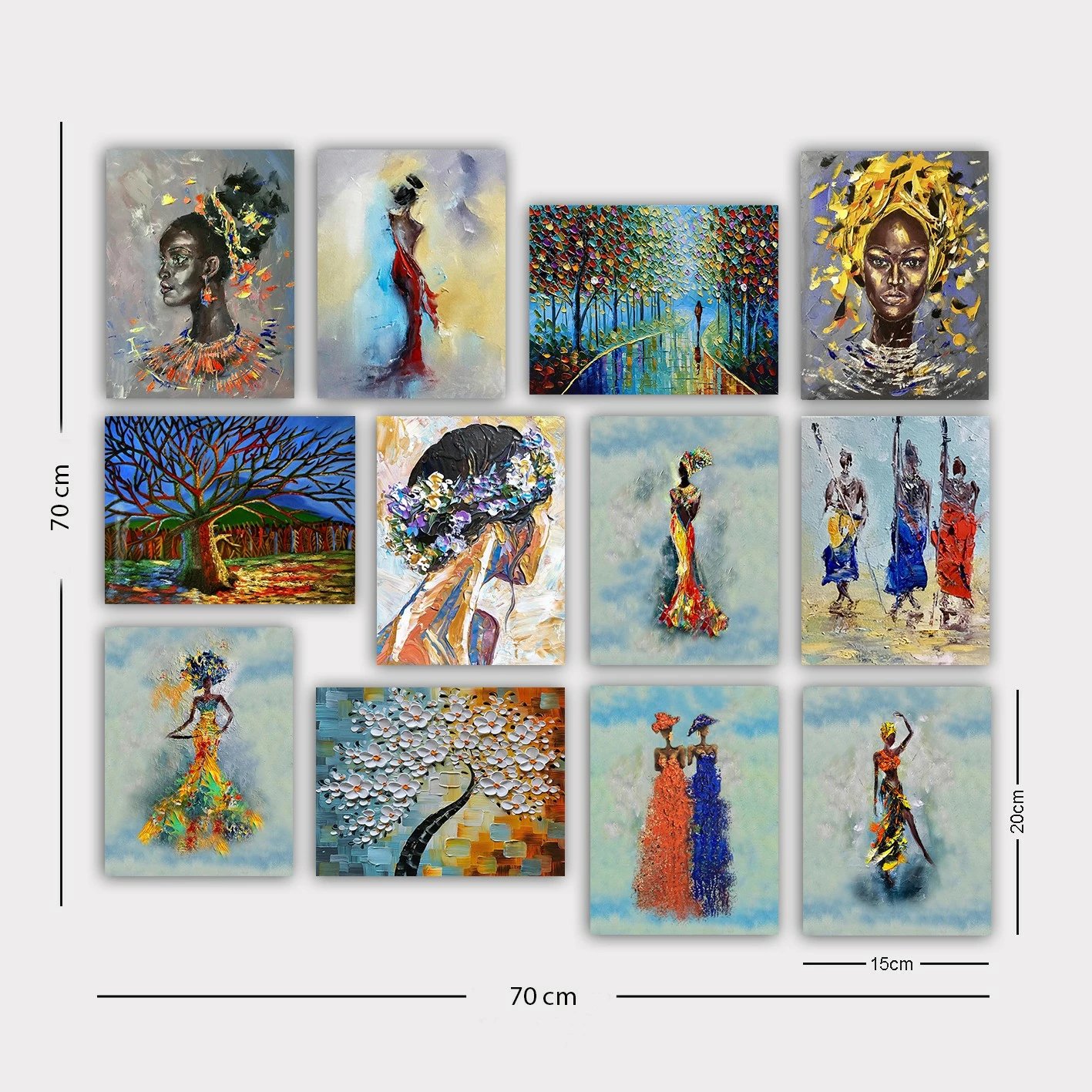 Piktura dekorative MDF, shumëngjyrëshe, set prej 12 copash, 12MDF21YS