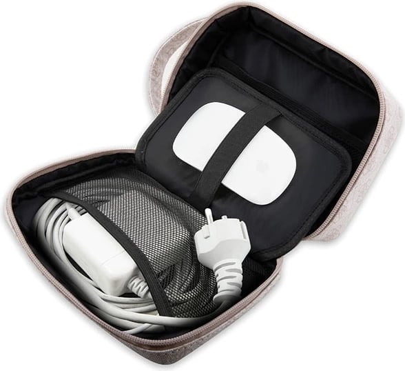 Çantë organizer Guess 4G Printed Stripes, rozë, me port USB