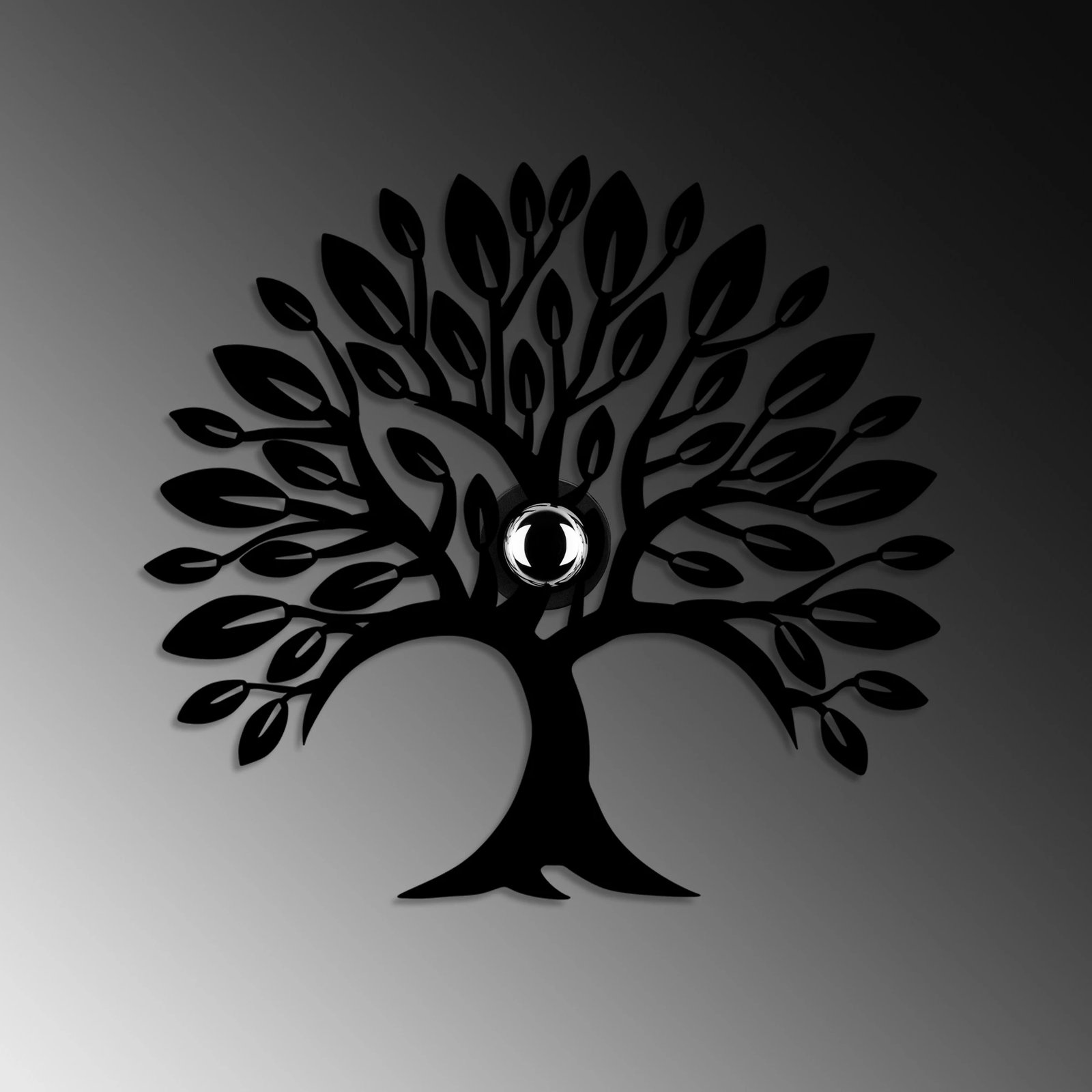 Llambë muri dekorative, dizajn pemë me zemër, ngjyrë e zezë