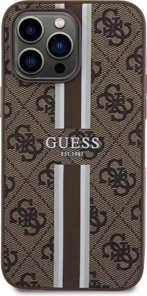 Mbështjellës Guess 4G Printed Stripes MagSafe për iPhone 15 Pro Max, Kafe