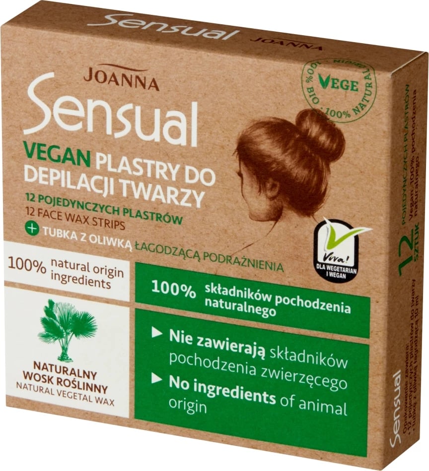 Shirita depilimi për fytyrë Joanna Sensual Vegan 12 copë me vaj ulliri 10ml për femra