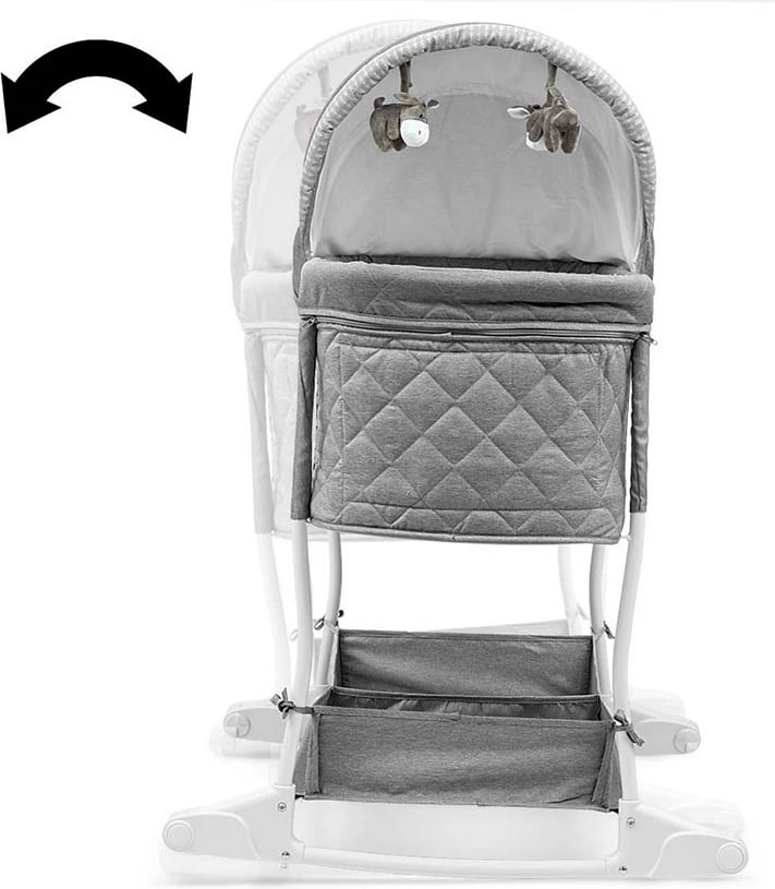 Djep 2-në-1 për foshnje, Milly Mally Dream On, metal kornizë, rrota me bllokim, baldakin i palosshëm, dyshek i butë, gri