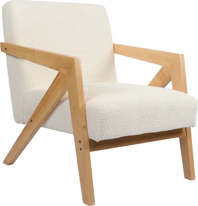 Fotel Garifa, material i bardhë, këmbë ngjyrë natyrale, 79x75x75cm